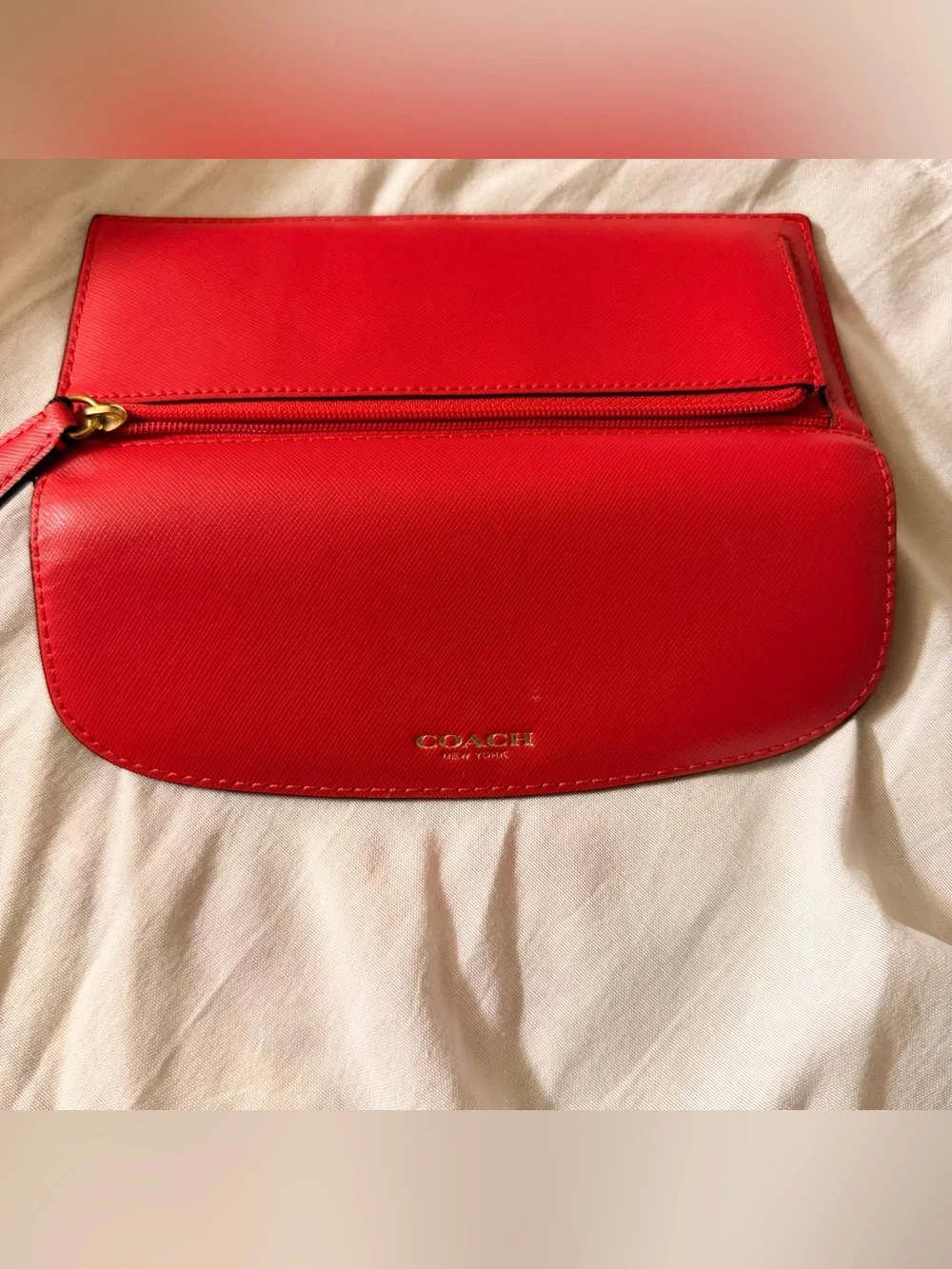 Coach Red Leather Flap Continental Wallet with Gold Logo